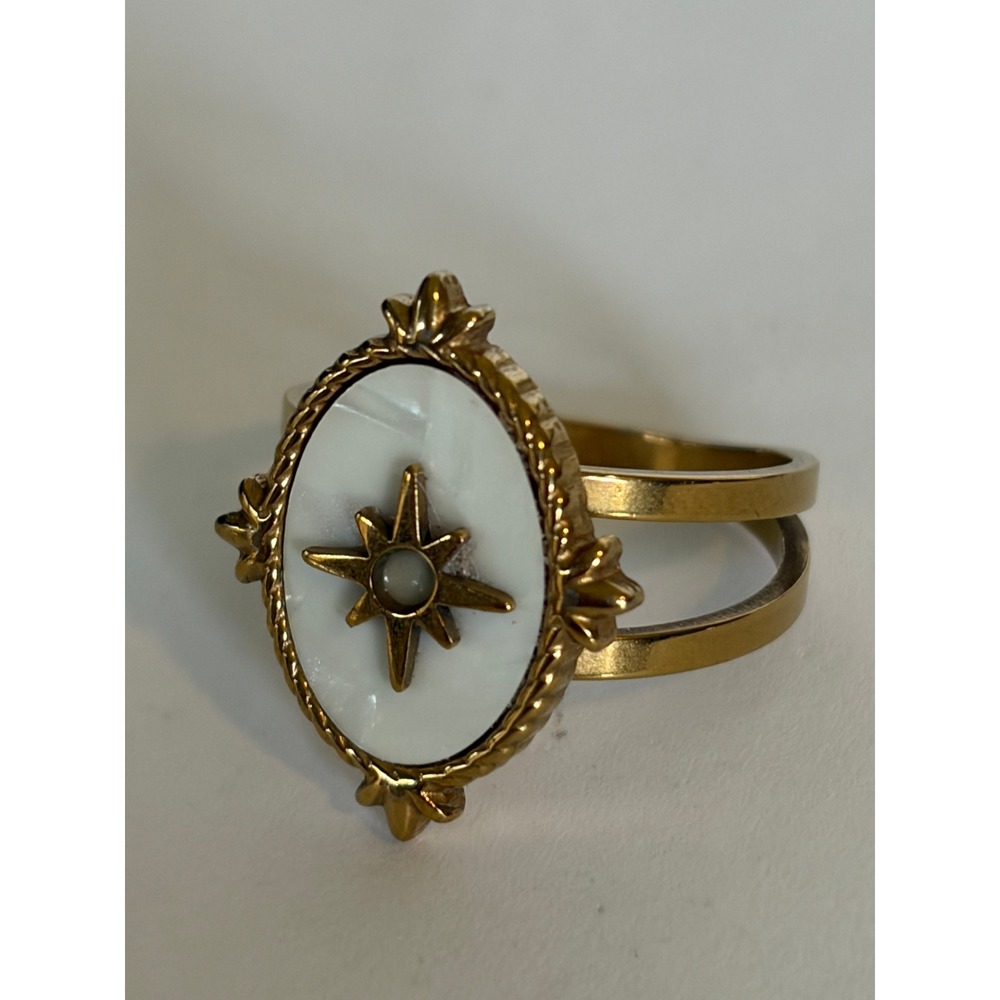 Gold Tone Celestial Starburst Oval Inlay Split Band Ring Size 10.5